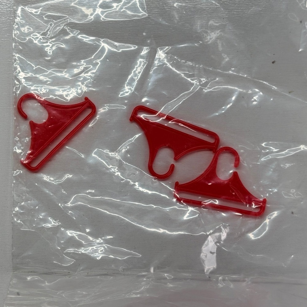 Vintage Red Plastic Doll Clothes Hangers Lot of 3 Toy Part Barbie NOS